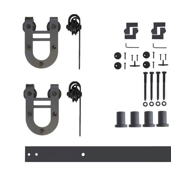 Non-Bypass Sliding Barn Door Hardware Kit - Horseshoe Design Roller