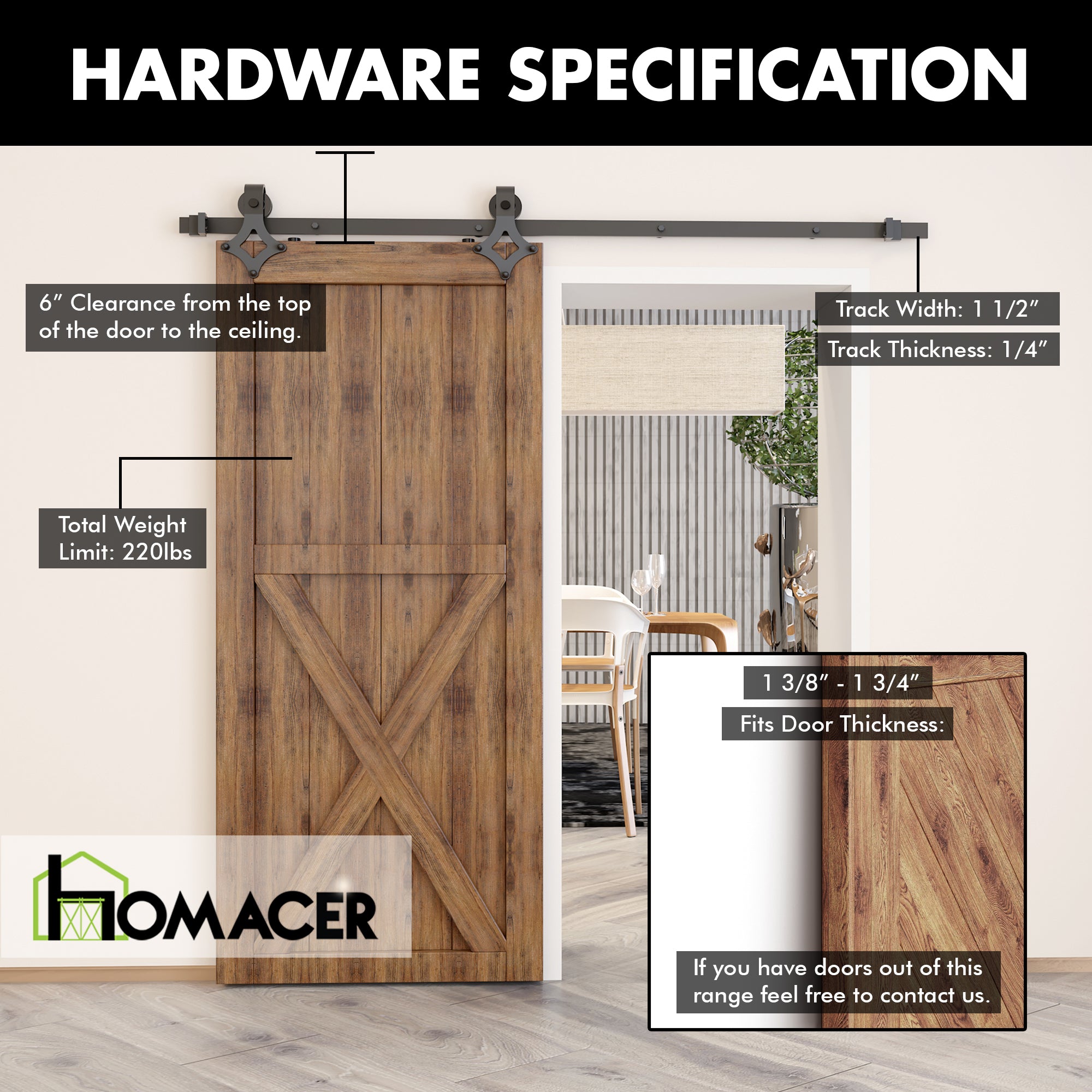 matte black diamond shape 5ft single barn door hardware kit