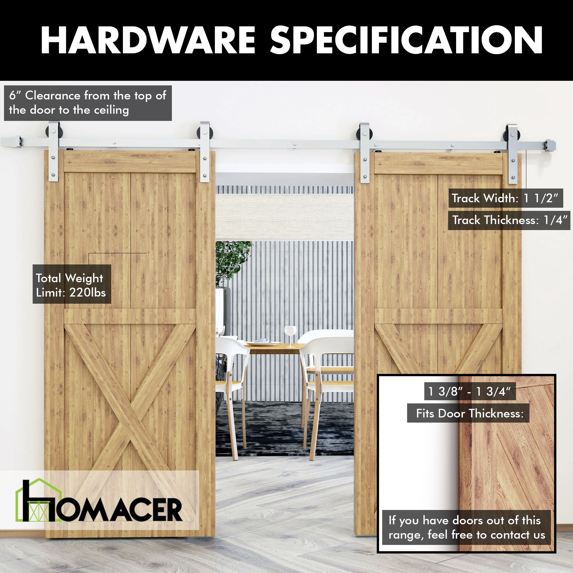 homacer interior two barn door door hardware kits specification details