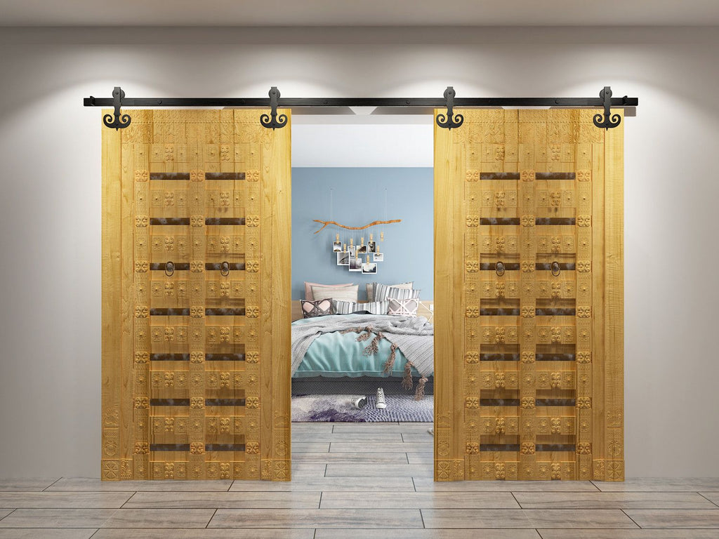 Non-Bypass Sliding Barn Door Hardware Kit - Mustache Design Roller