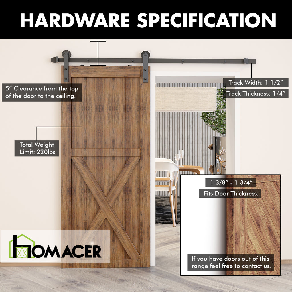 Non-Bypass Sliding Barn Door Hardware Kit - Straight Design Roller