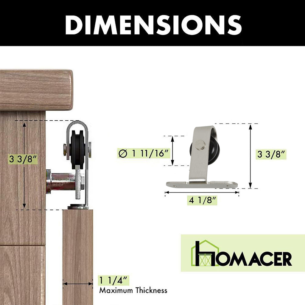 Brushed Nickel Mini Non-Bypass Sliding Barn Door Hardware Kit - Bent T-Shape Design Roller