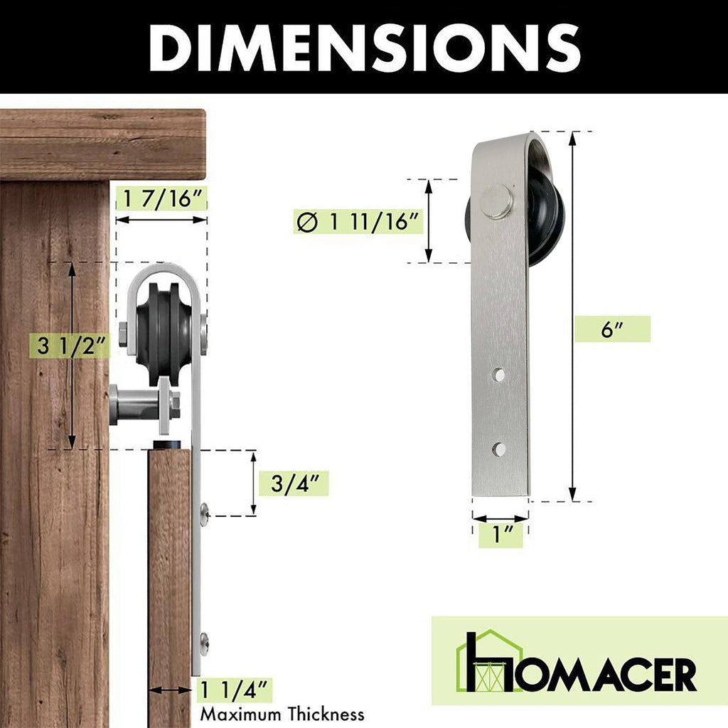 Brushed Nickel Mini Non-Bypass Sliding Barn Door Hardware Kit - Classic Design Roller