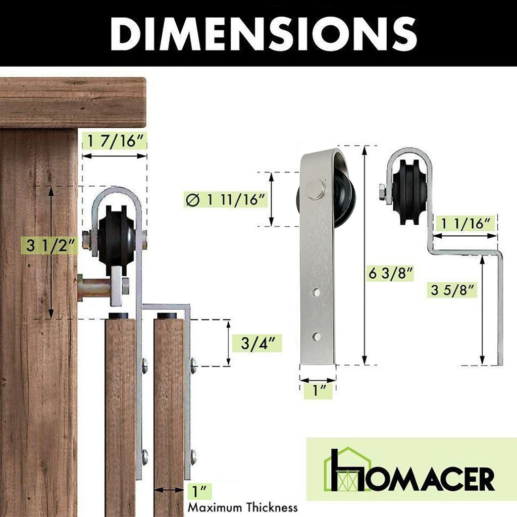 Brushed Nickel Mini Single Track Bypass Sliding Barn Door Hardware Kit - Classic Design Roller