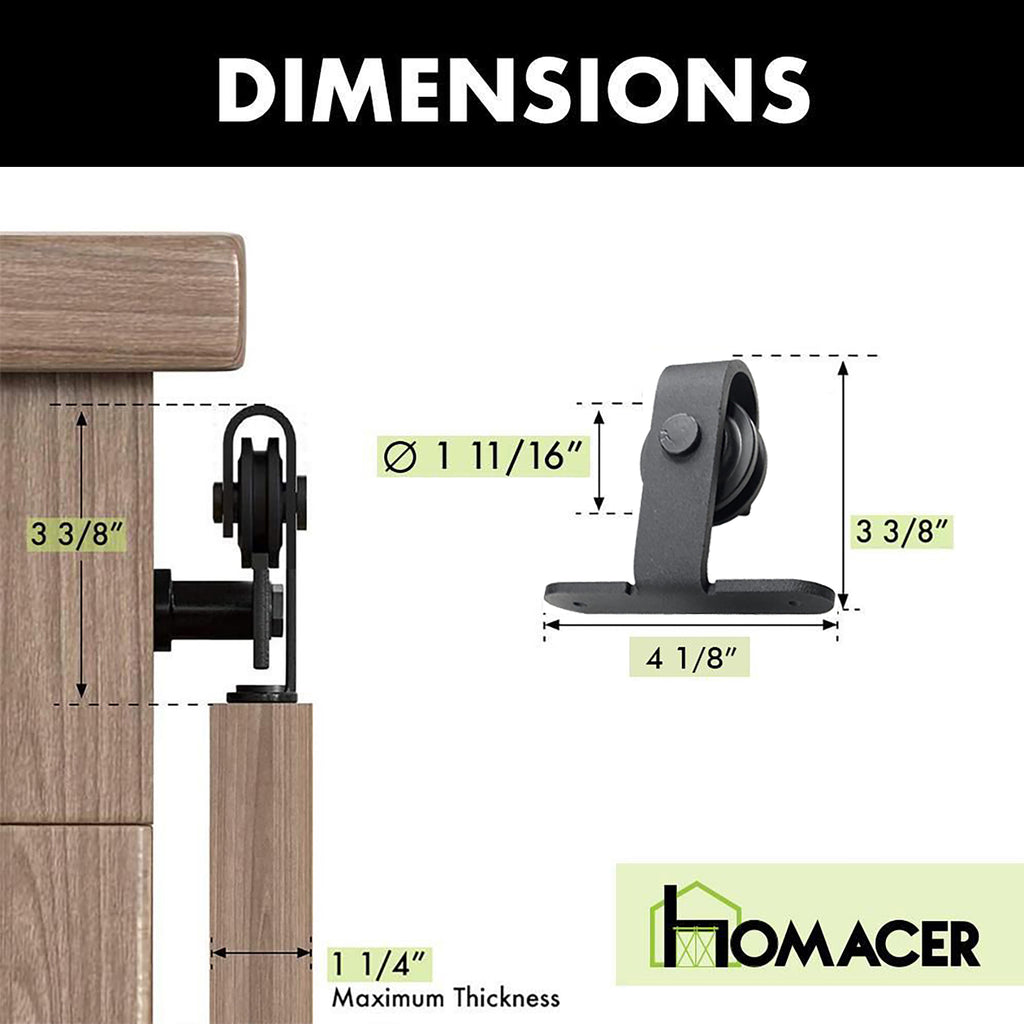 Mini Non-Bypass Sliding Barn Door Hardware Kit - Bent T-Shape Design Roller