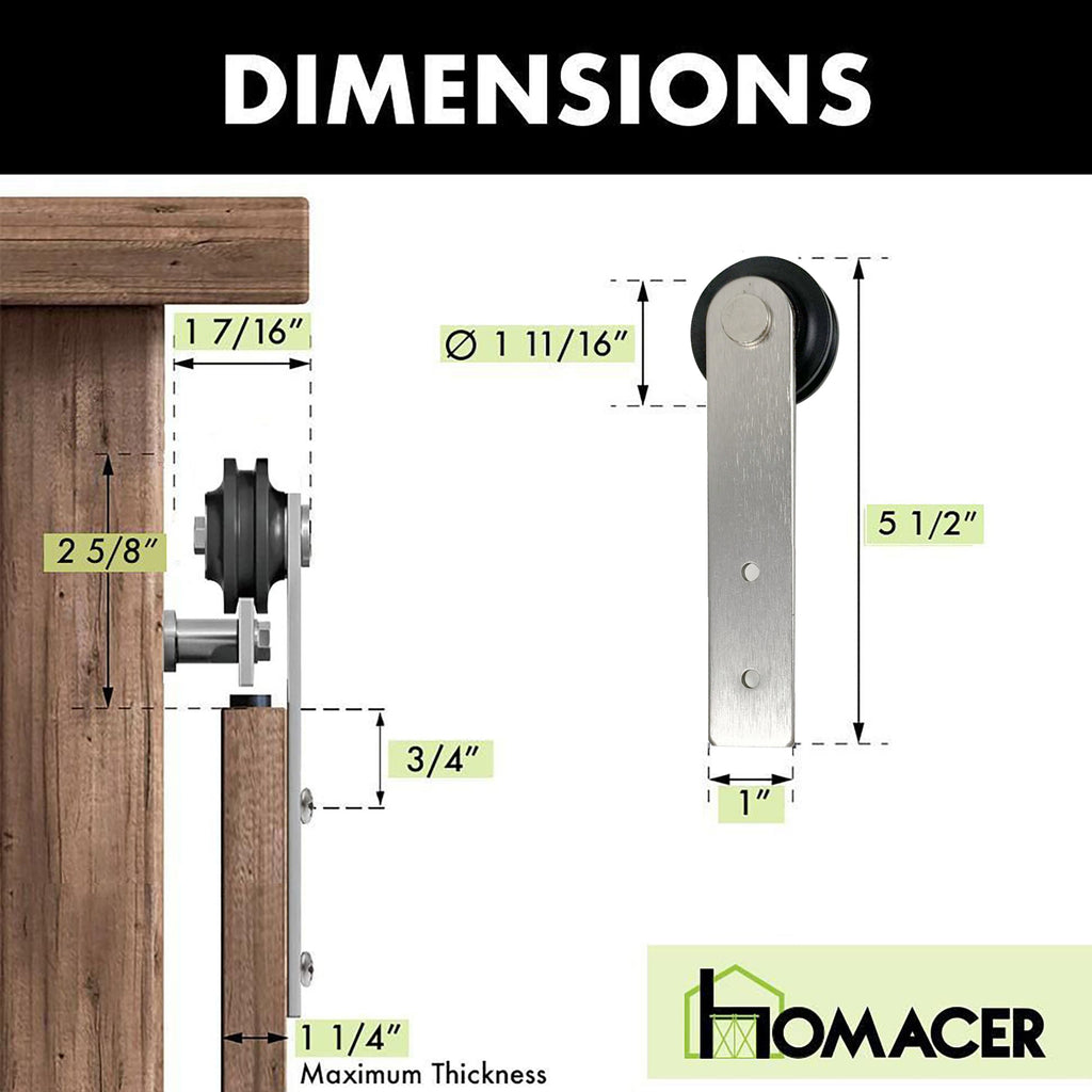 Brushed Nickel Mini Non-Bypass Sliding Barn Door Hardware Kit - Straight Design Roller