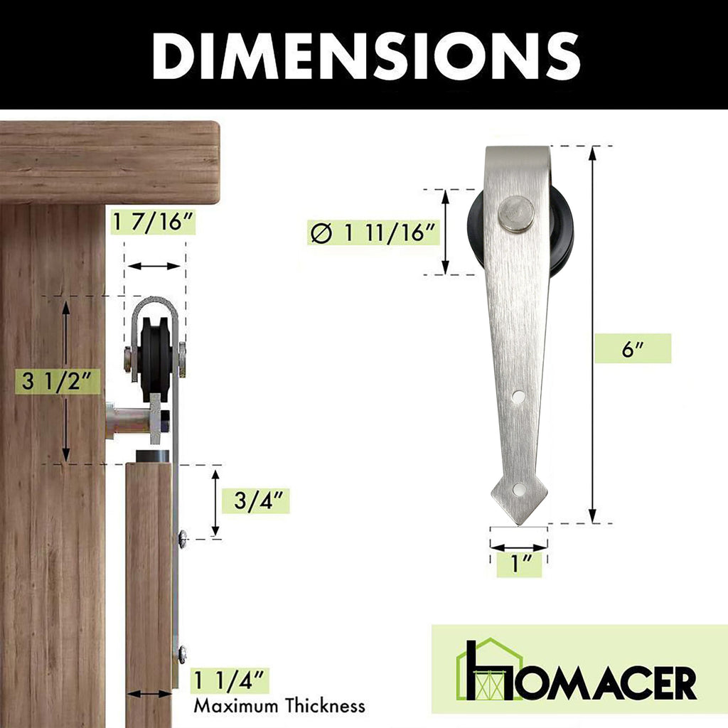 Brushed Nickel Mini Non-Bypass Sliding Barn Door Hardware Kit - Arrow Design Roller