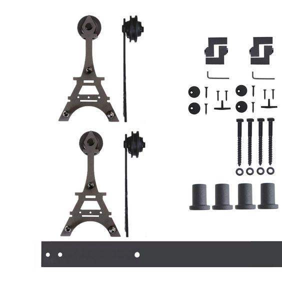 Non-Bypass Sliding Barn Door Hardware Kit - Eiffel Design Roller
