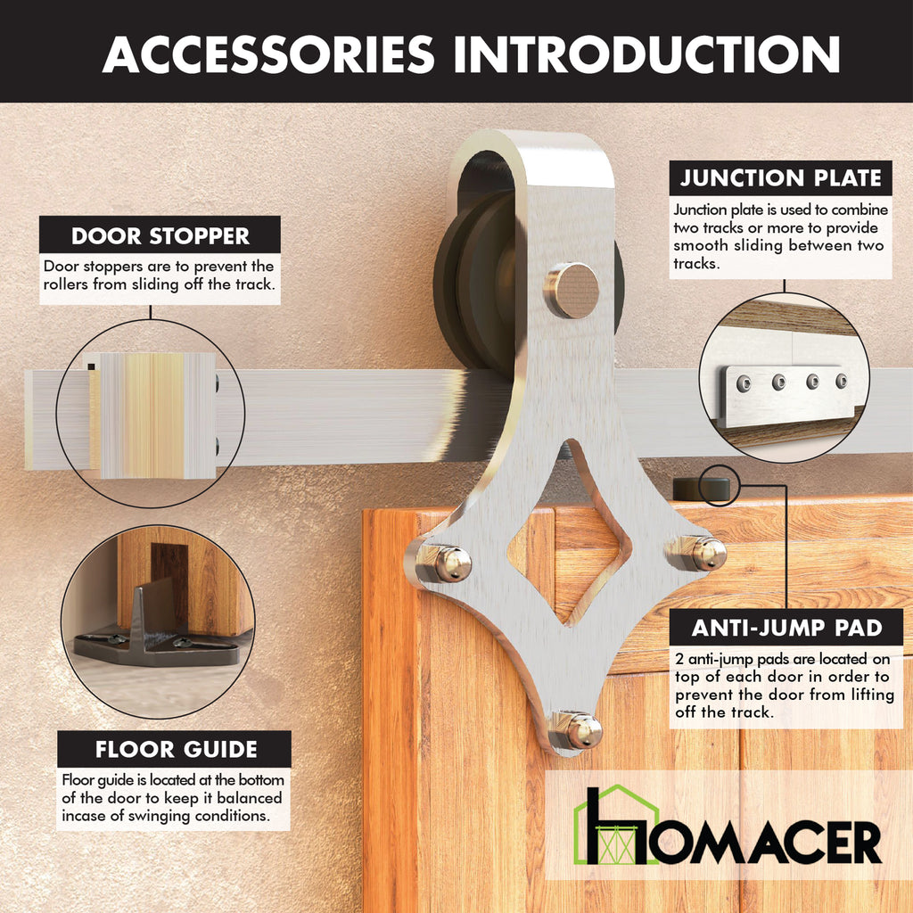 Non-Bypass Sliding Barn Door Hardware Kit - Diamond Design Roller