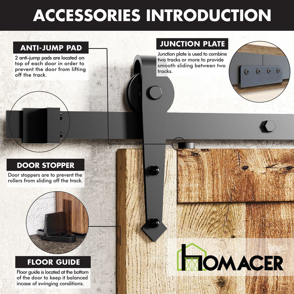Non-Bypass Sliding Barn Door Hardware Kit - Arrow Design Roller