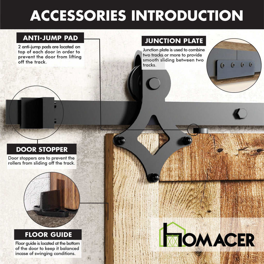 Non-Bypass Sliding Barn Door Hardware Kit - Diamond Design Roller
