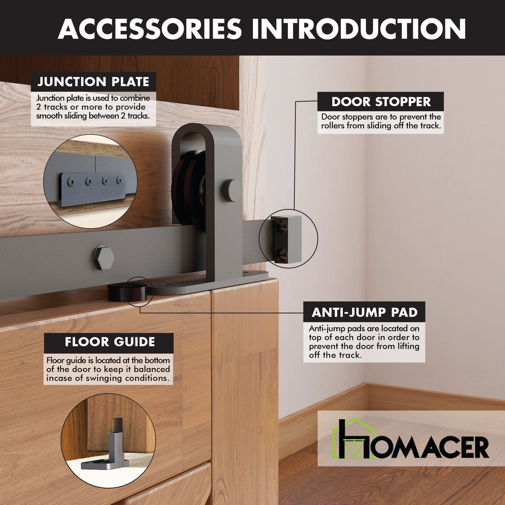 Mini Non-Bypass Sliding Barn Door Hardware Kit - Bent T-Shape Design Roller