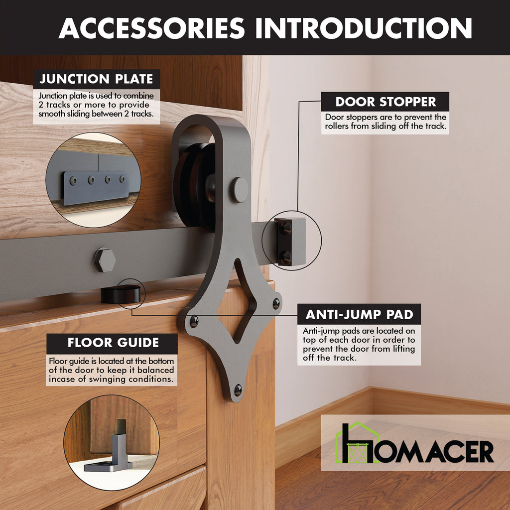 Mini Non-Bypass Sliding Barn Door Hardware Kit - Diamond Design Roller