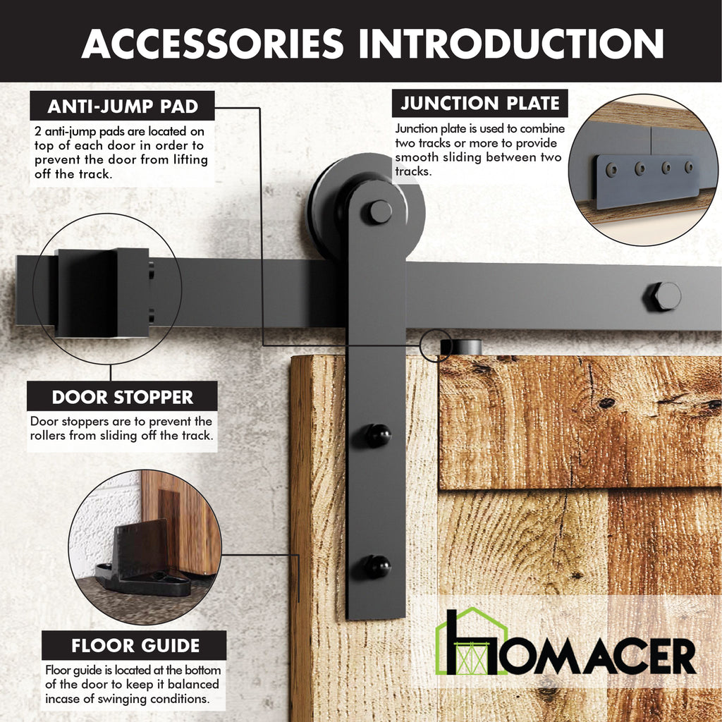Non-Bypass Sliding Barn Door Hardware Kit - Straight Design Roller