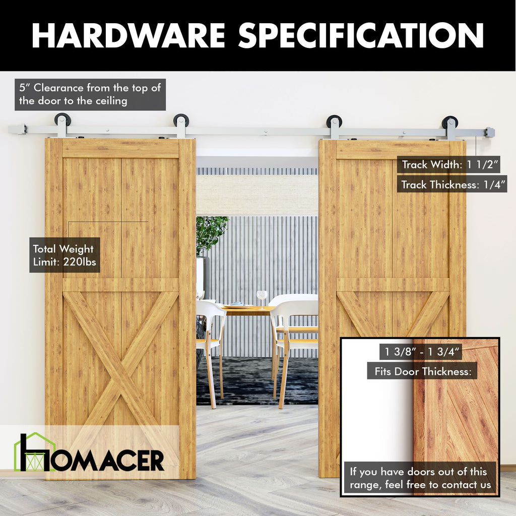 Non-Bypass Sliding Barn Door Hardware Kit - T-Shape Design Roller