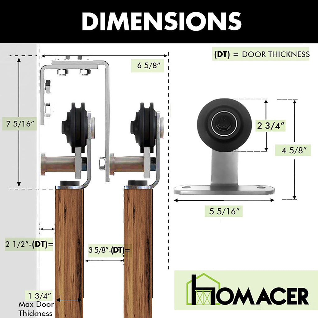 Double Track U-Shape Bypass Sliding Barn Door Hardware Kit - T-Shape Design Roller