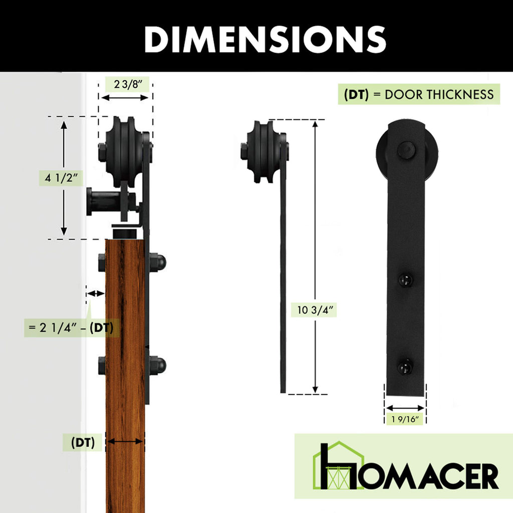 Non-Bypass Sliding Barn Door Hardware Kit - Straight Design Roller
