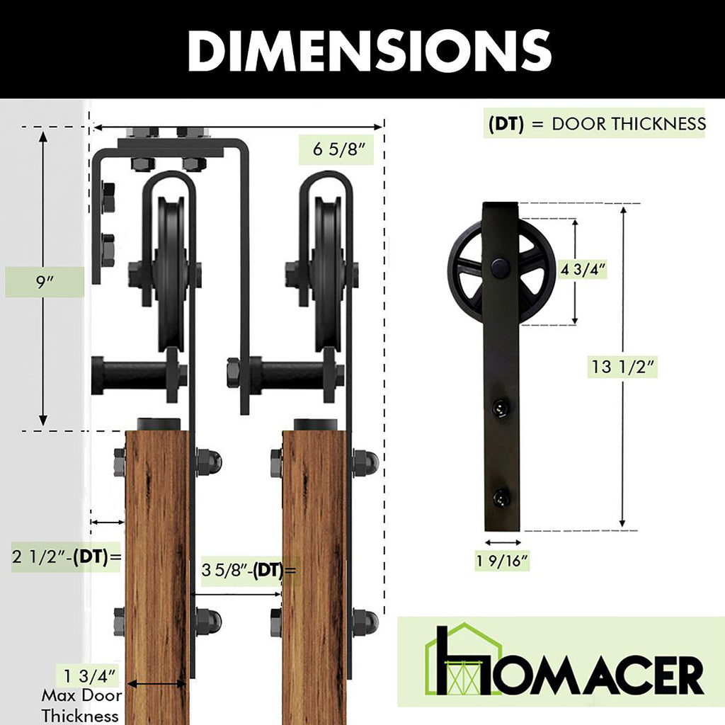 Double Track U-Shape Bypass Sliding Barn Door Hardware Kit - Spoke Wheel Design Roller