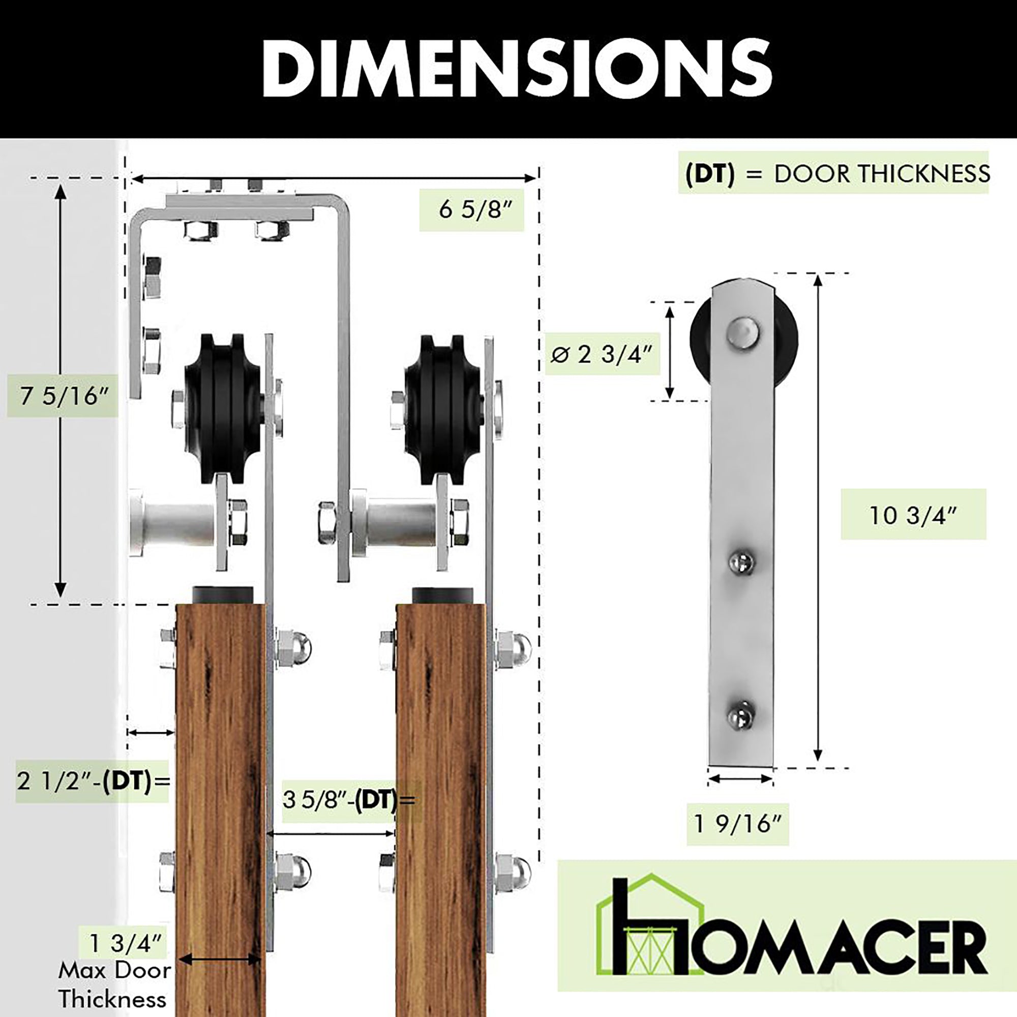 Double Track U-Shape Bypass Sliding Barn Door Hardware Kit - Straight Design Roller