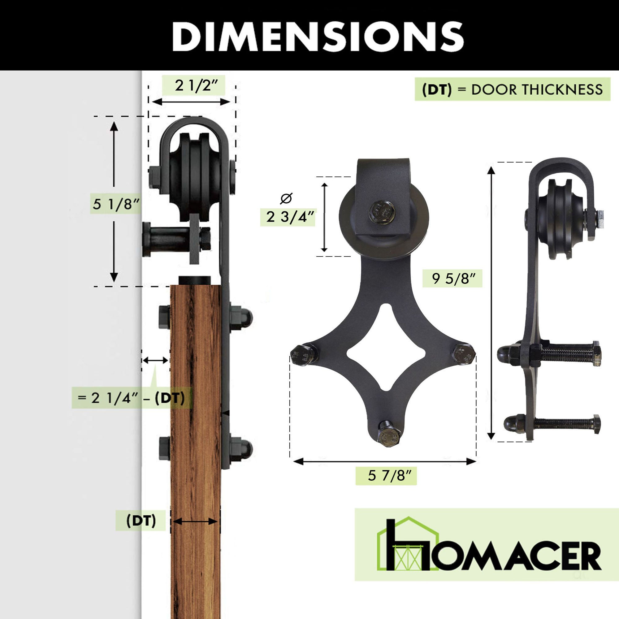 Non-Bypass Sliding Barn Door Hardware Kit - Diamond Design Roller