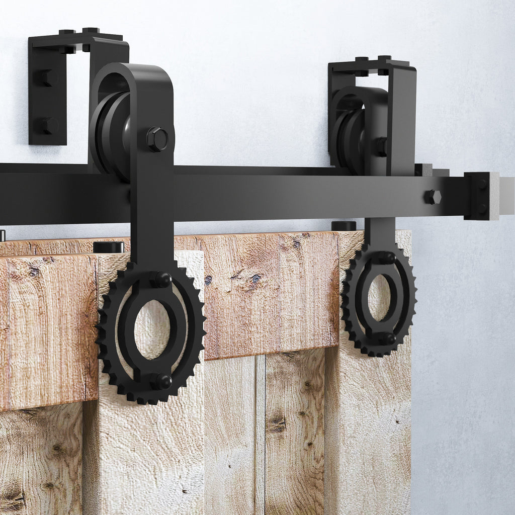 Double Track U-Shape Bypass Sliding Barn Door Hardware Kit - Gear Design Roller