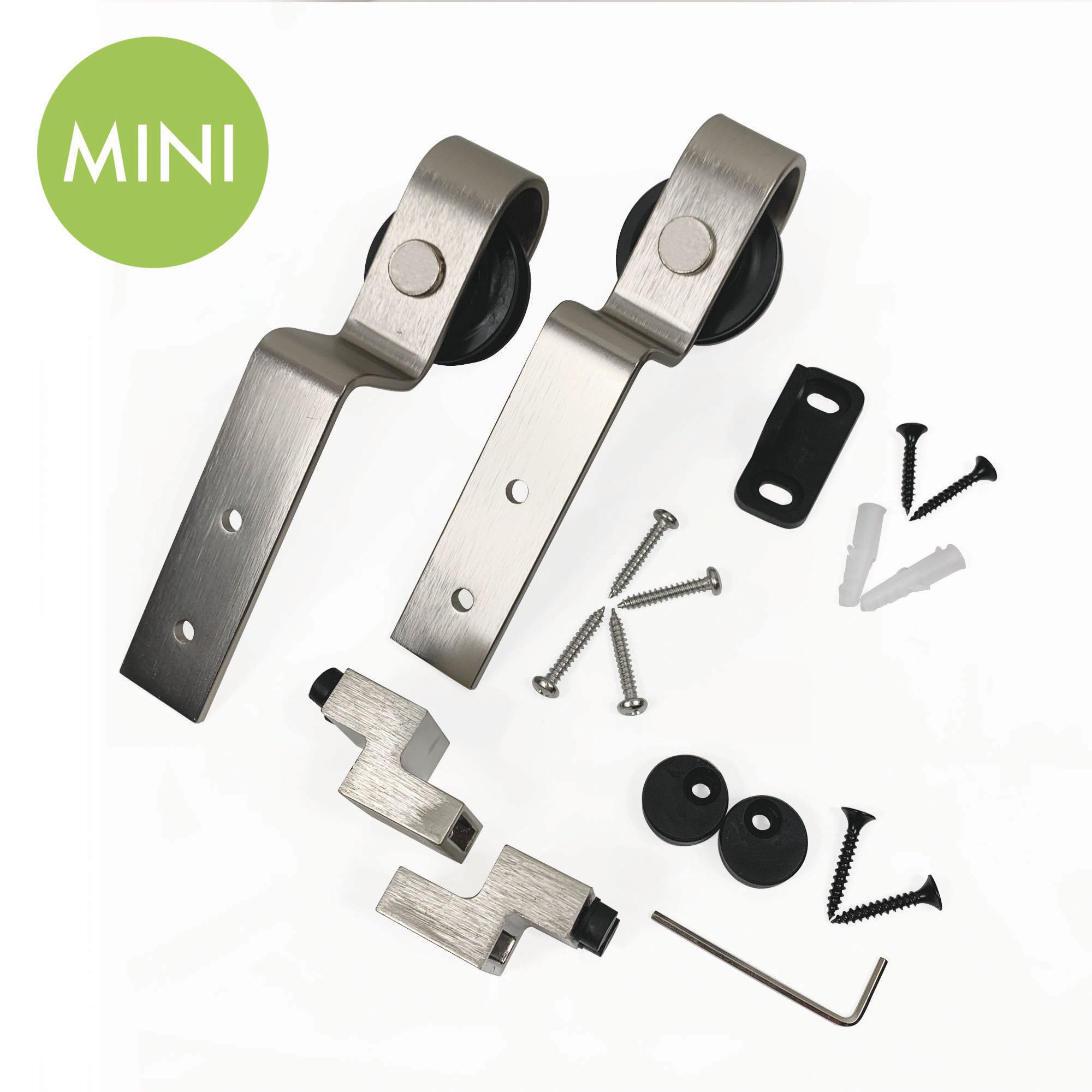 homacer sliding barn door Brushed Nickel Mini Bent Classic Design Roller Set (1pair)