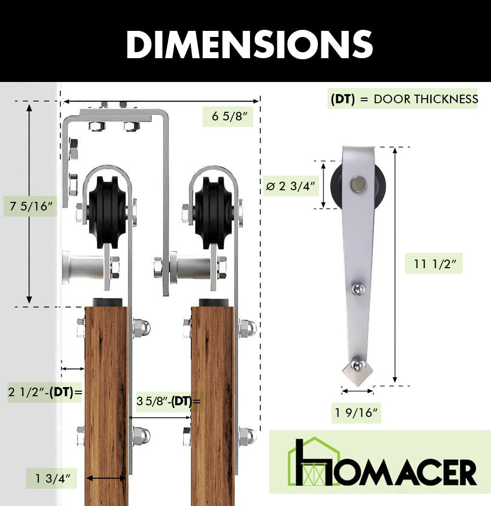 Double Track U-Shape Bypass Sliding Barn Door Hardware Kit - Arrow Design Roller