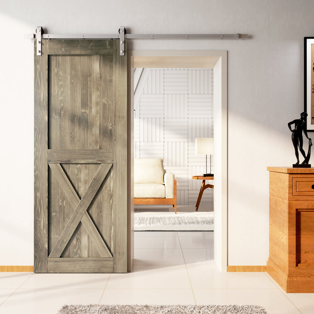 Barn Doors with Brushed Nickel Single Door Hardware Kit – Homacer