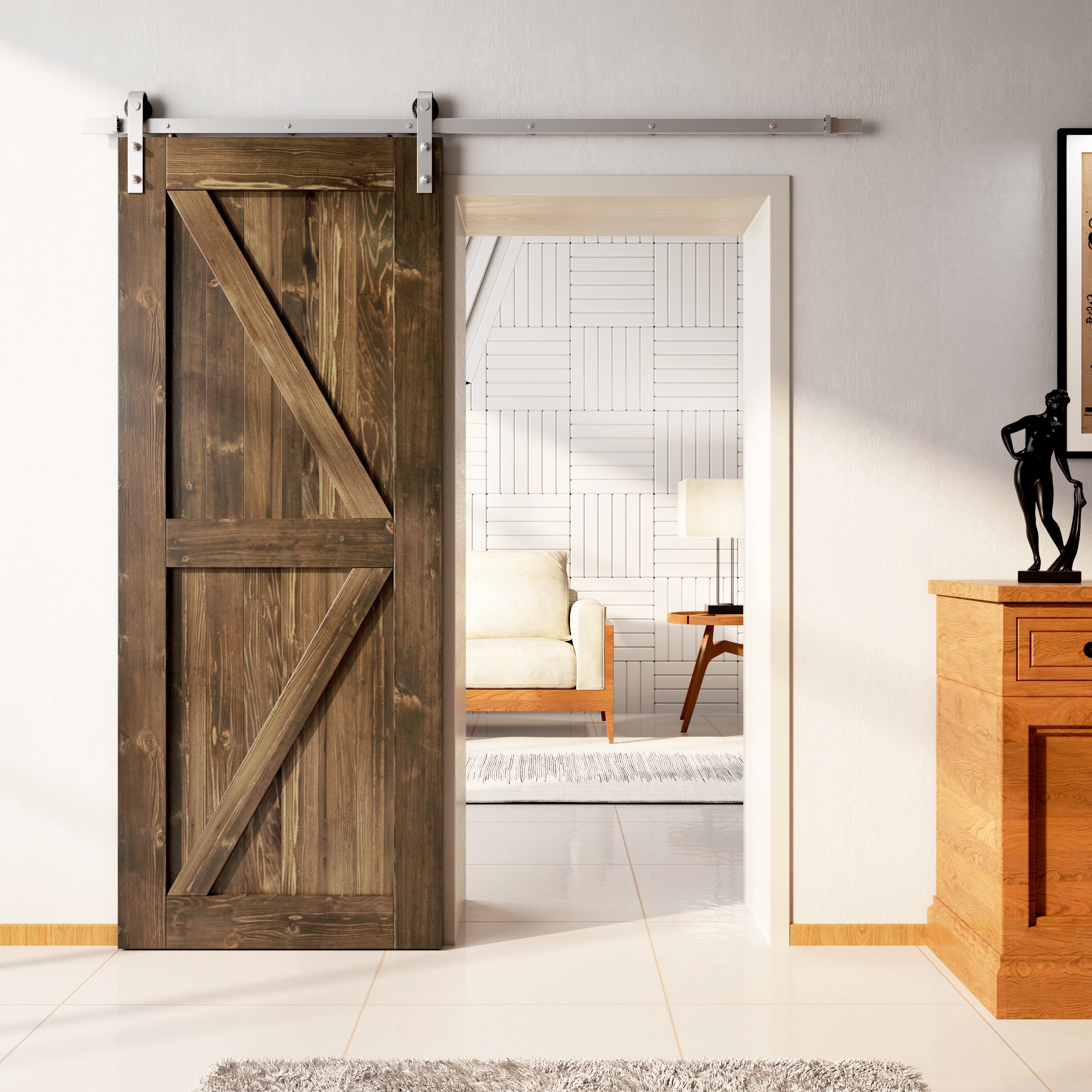 homacer brushed nickel single track non bypass dark walnut single door kit
