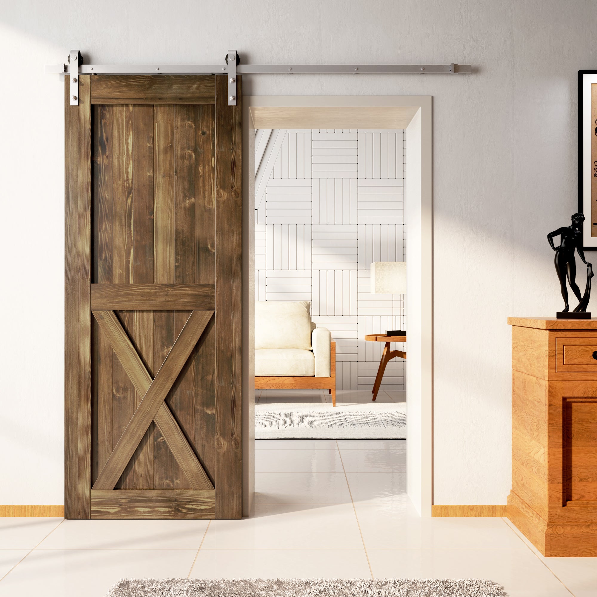 homacer brushed nickel single track non bypass dark walnut single door kit 
