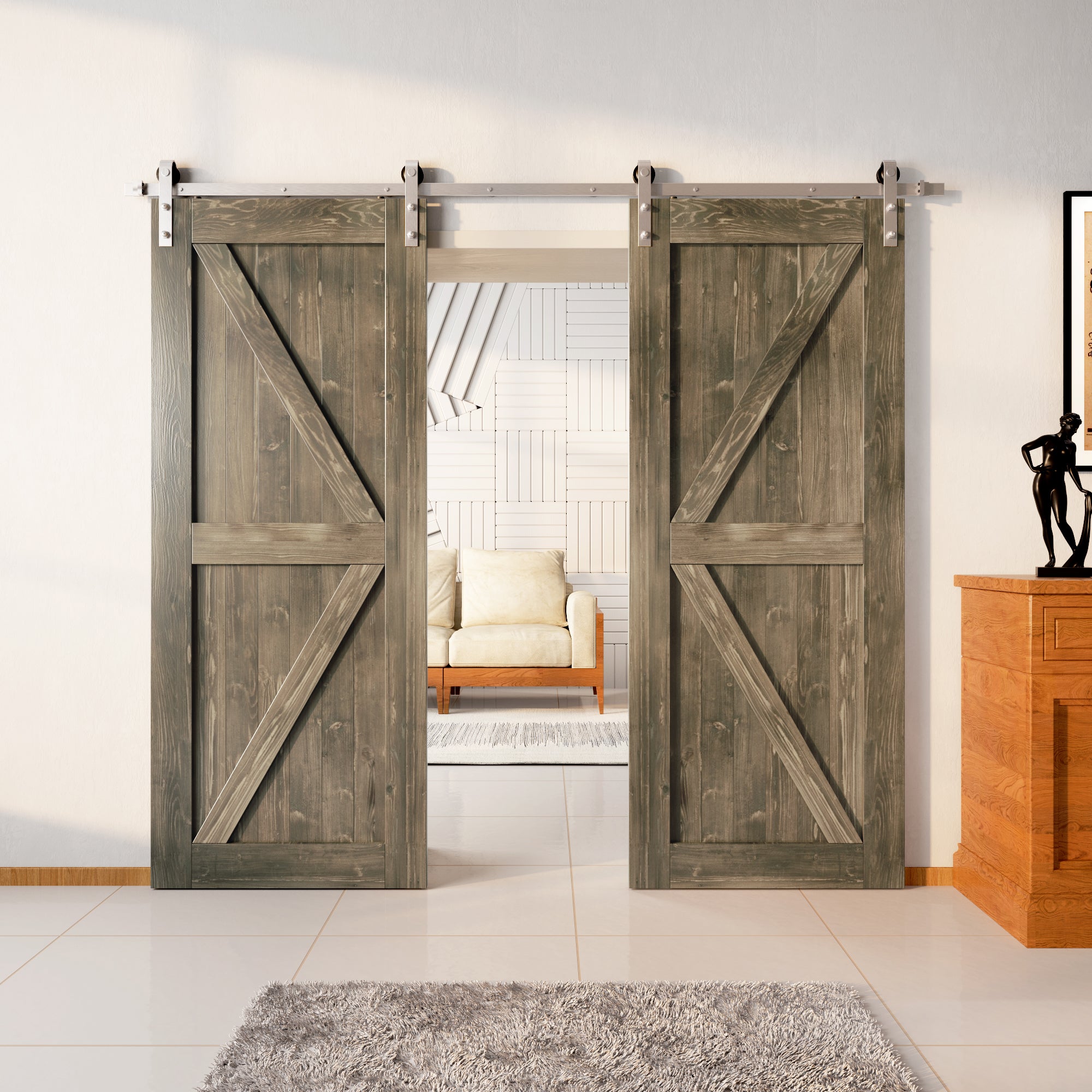 homacer brushed nickel single track non bypass classic gray double siding closet doors kit