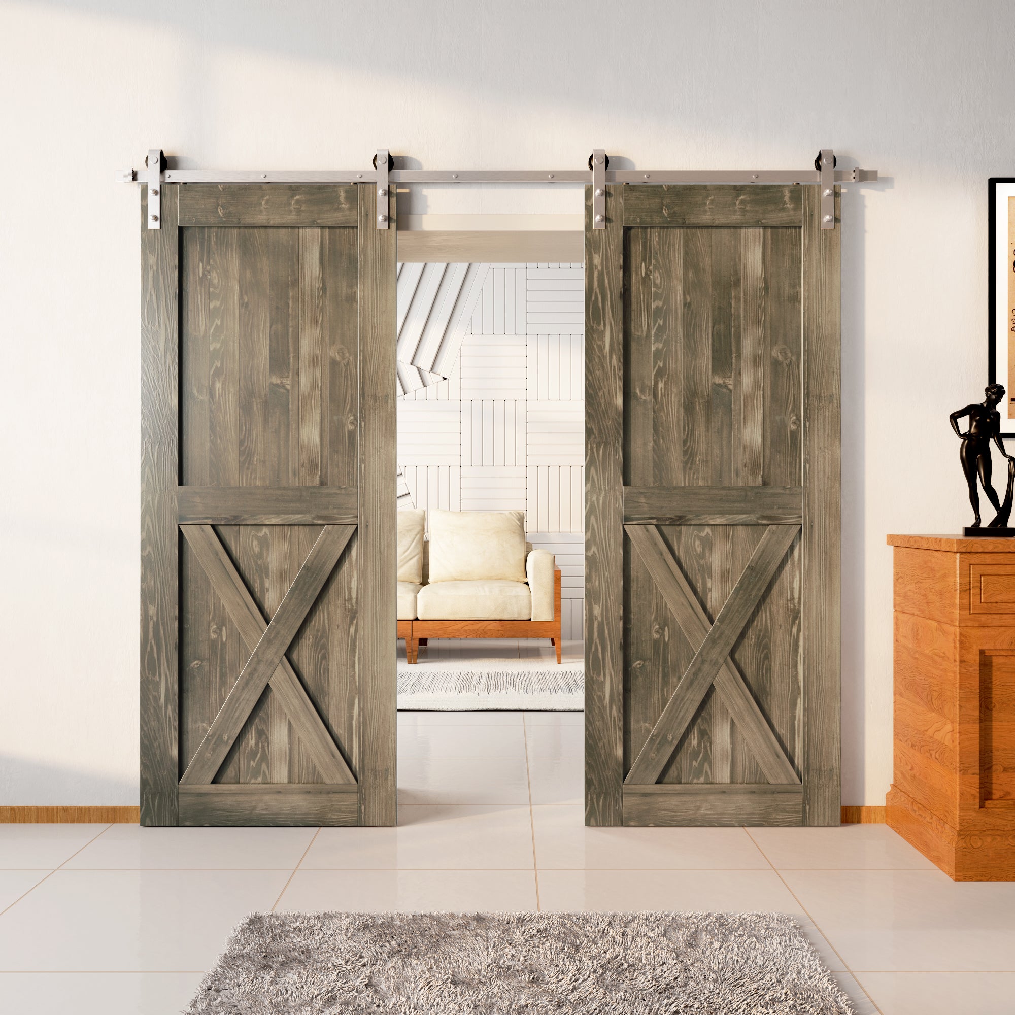 homacer brushed nickel single track non bypass classic gray double siding closet doors kit