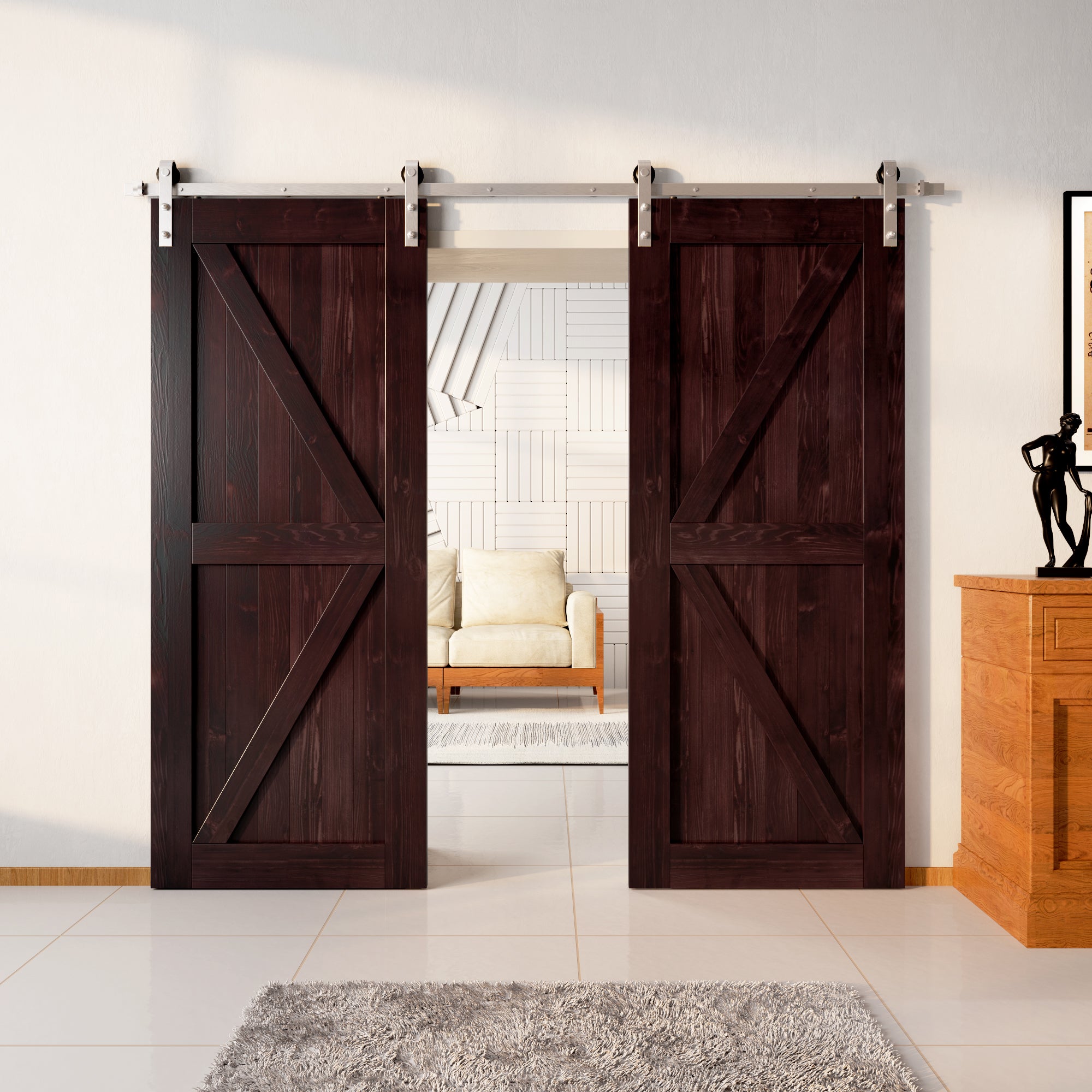 homacer brushed nickel single track non bypass red mahogany double siding closet doors kit