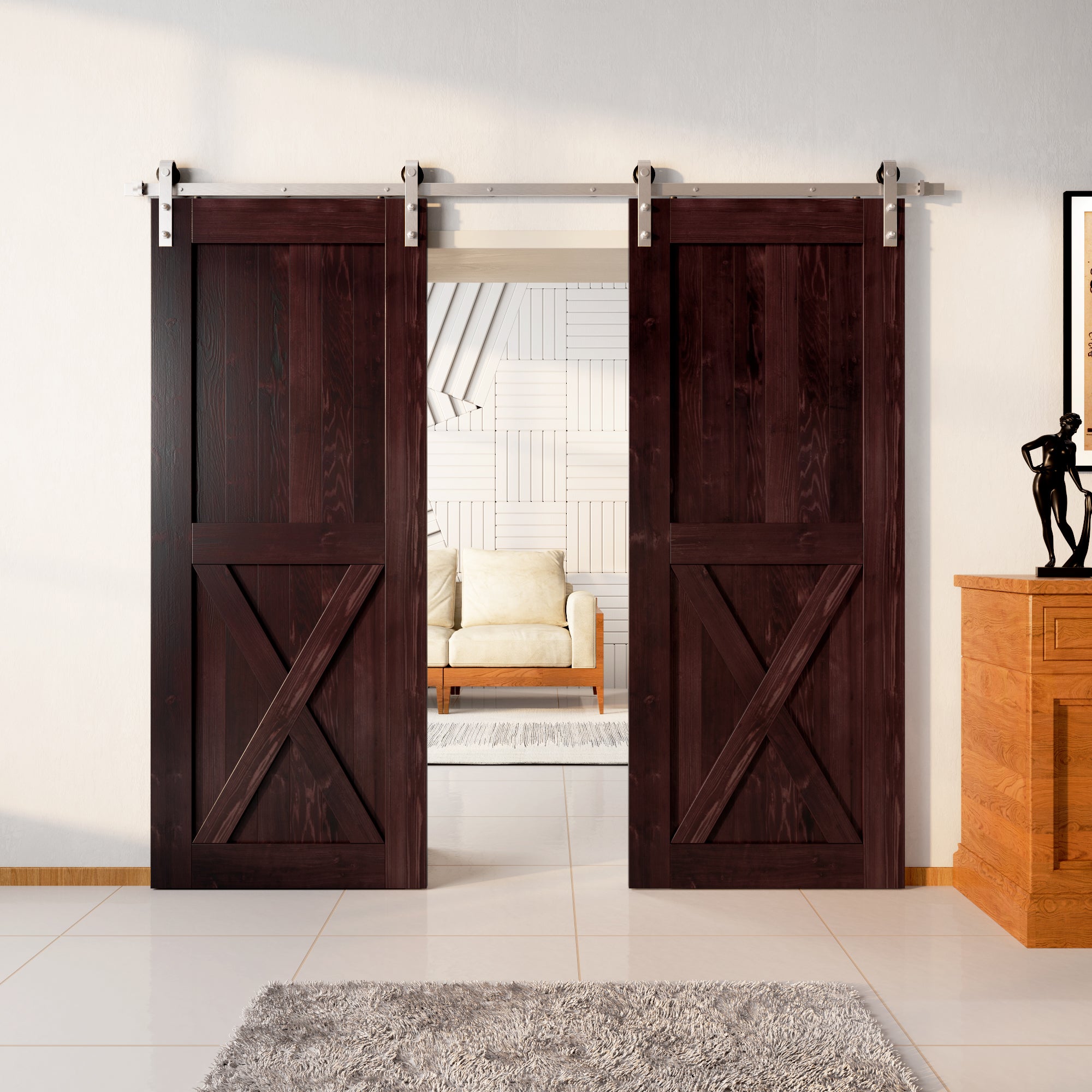 homacer brushed nickel single track non bypass red mahogany double siding closet doors kit