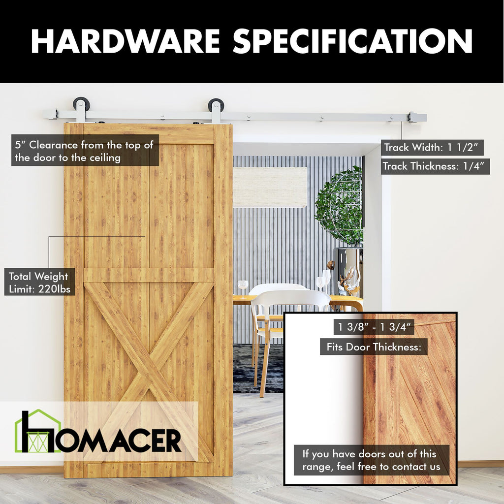Non-Bypass Sliding Barn Door Hardware Kit - T-Shape Design Roller