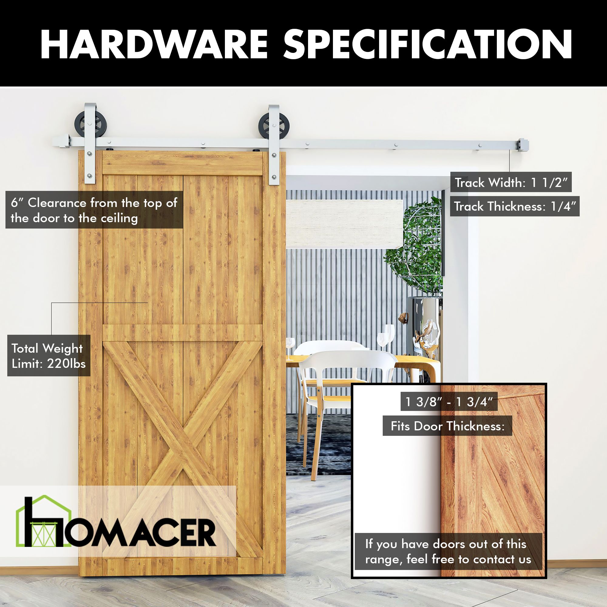 Non-Bypass Sliding Barn Door Hardware Kit - Spoke Wheel Design Roller
