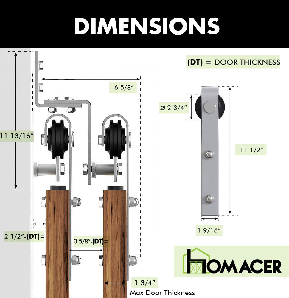 Double Track Z-Shape Bypass Sliding Barn Door Hardware Kit - Classic Design Roller