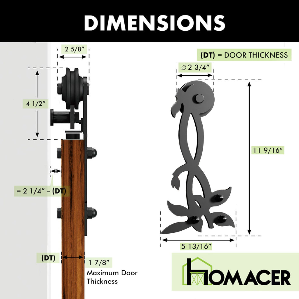Non-Bypass Sliding Barn Door Hardware Kit - Flower Design Roller