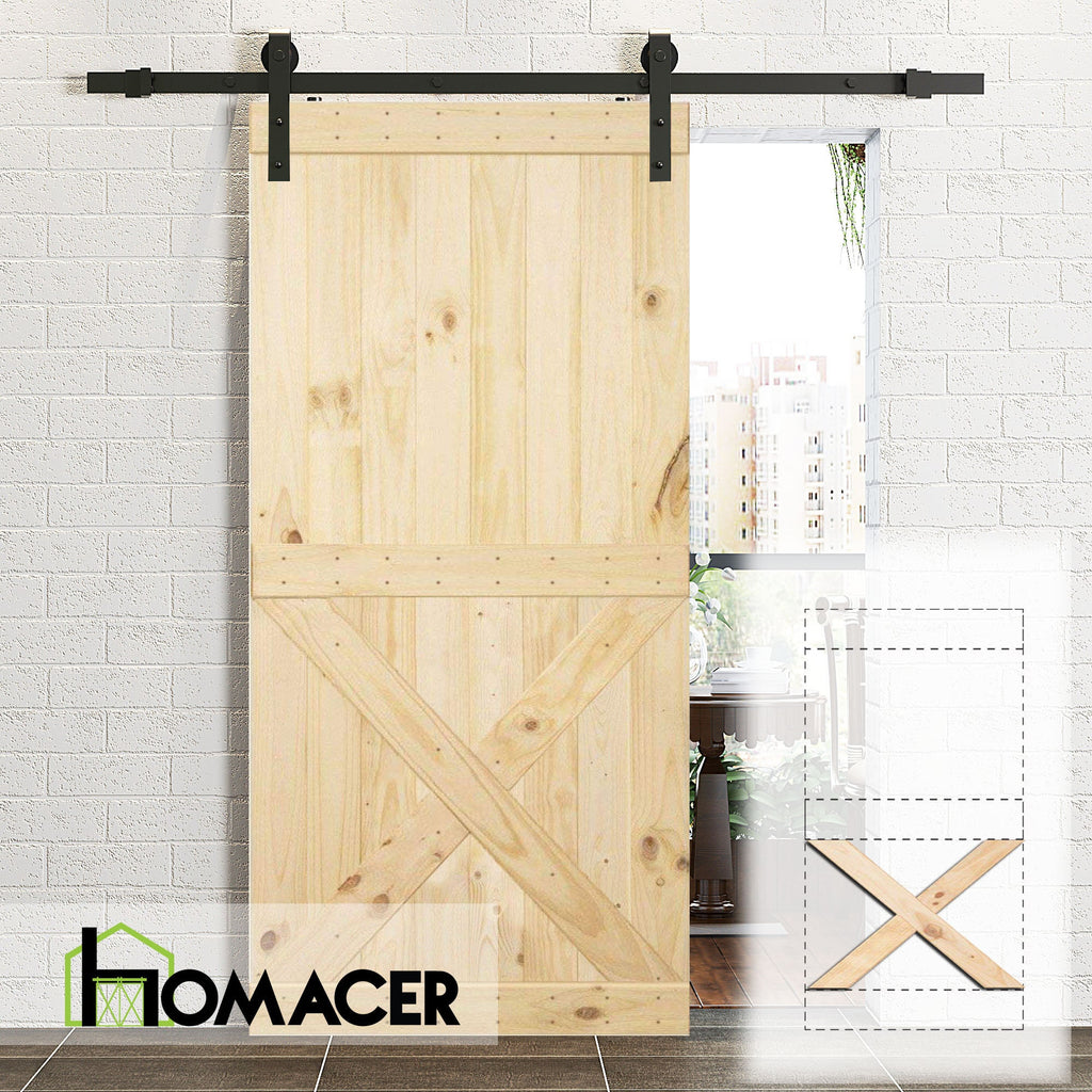 Homacer 5-in-1 Pine Wood Frameless Barn Door without Installation Hardware Kit