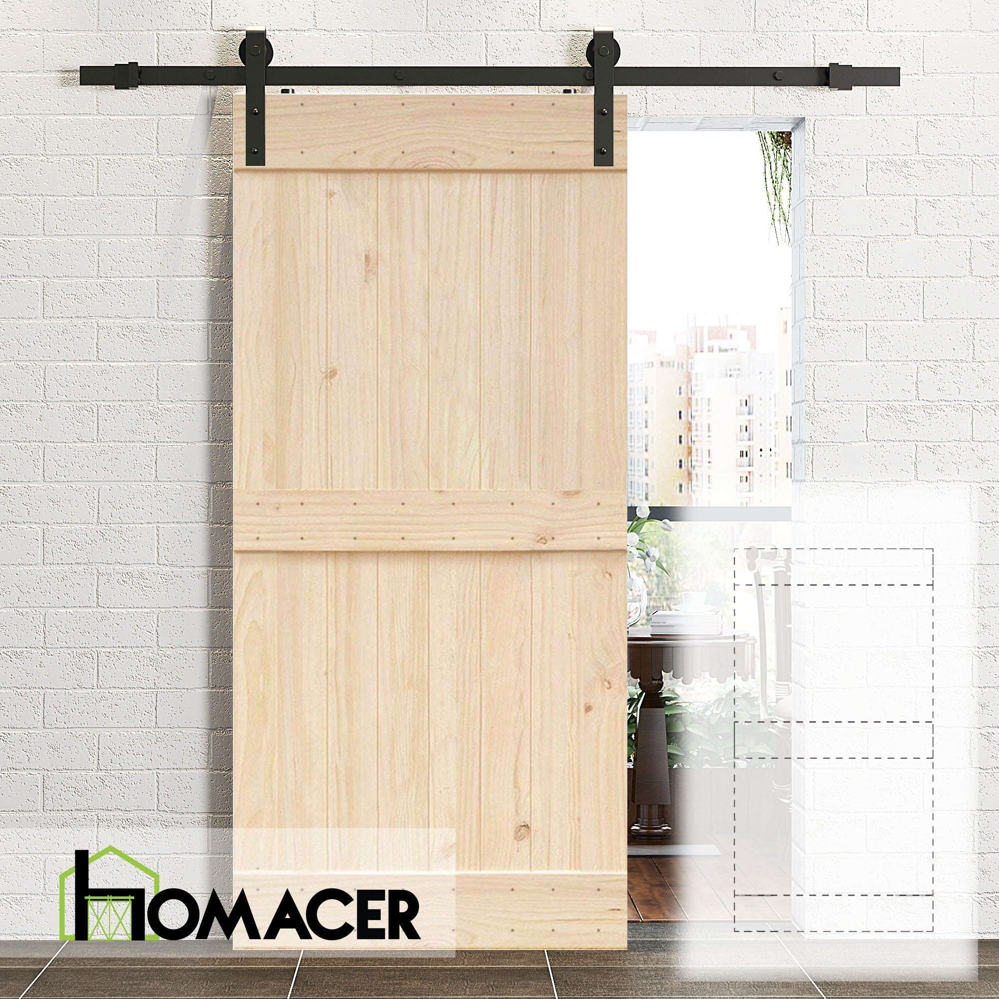 Homacer 5-in-1 Pine Wood Frameless Barn Door without Installation Hardware Kit