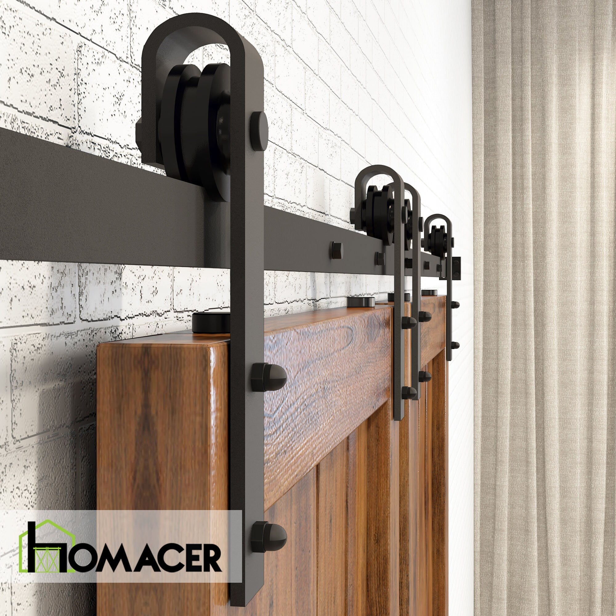 Homacer Black Rustic Non-Bypass Sliding Barn Door Hardware Kit, for Two/Double Doors - Classic Design Roller