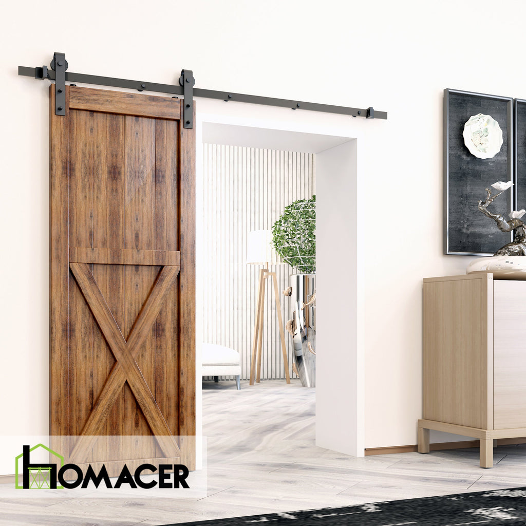 Homacer Black Rustic Non-Bypass Sliding Barn Door Hardware Kit, for One/Single Door, Classic Design Roller