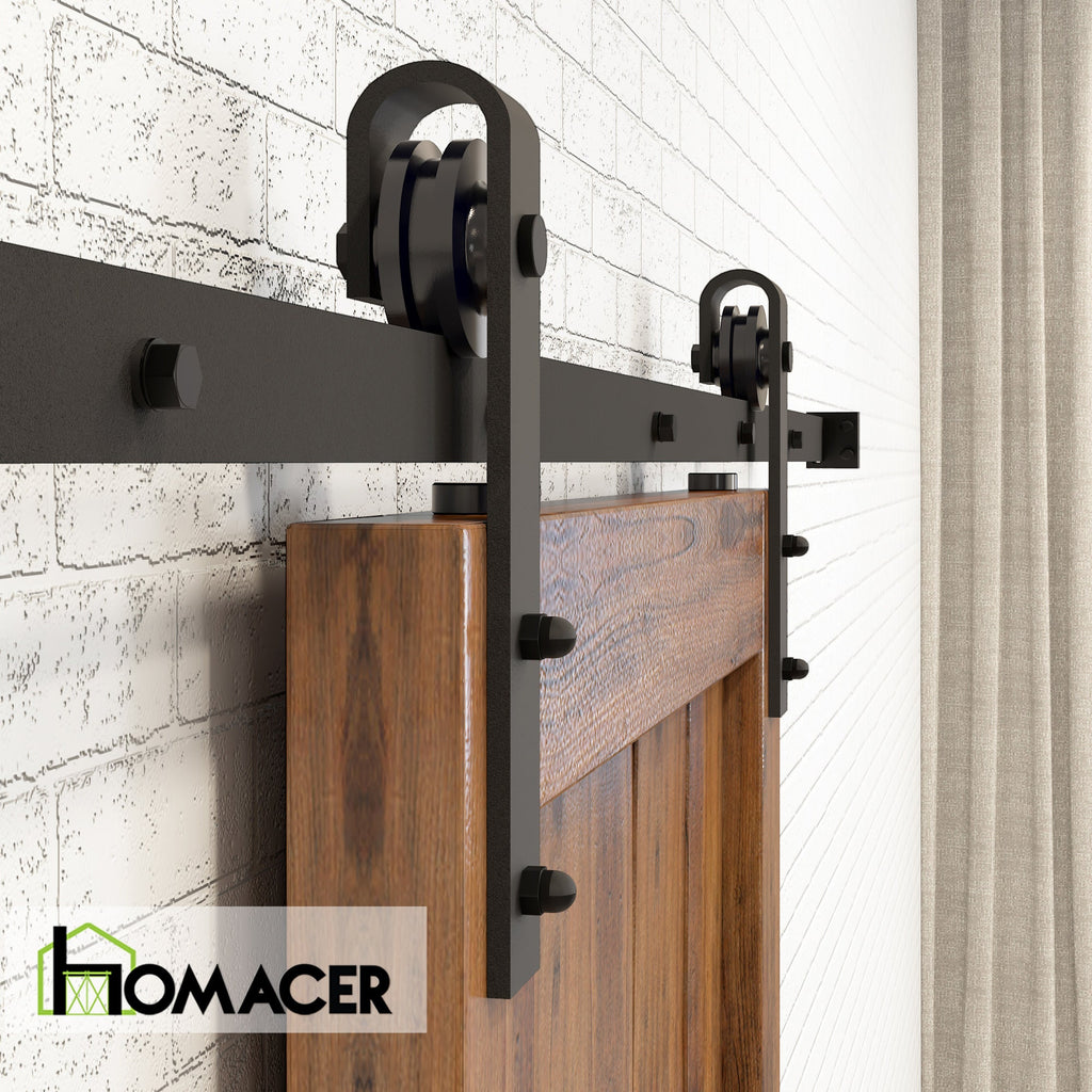 Homacer Black Rustic Non-Bypass Sliding Barn Door Hardware Kit, for One/Single Door, Classic Design Roller