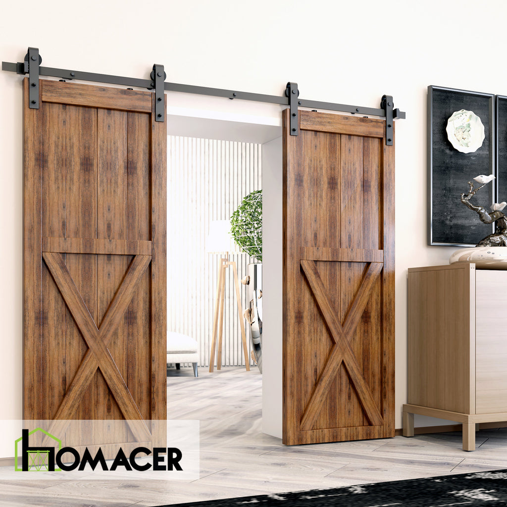 Homacer Black Rustic Non-Bypass Sliding Barn Door Hardware Kit, for Two/Double Doors - Classic Design Roller