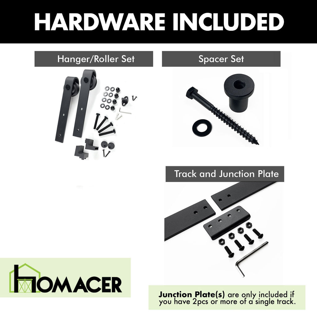 Homacer Black Rustic Non-Bypass Sliding Barn Door Hardware Kit, for Two/Double Doors - Classic Design Roller