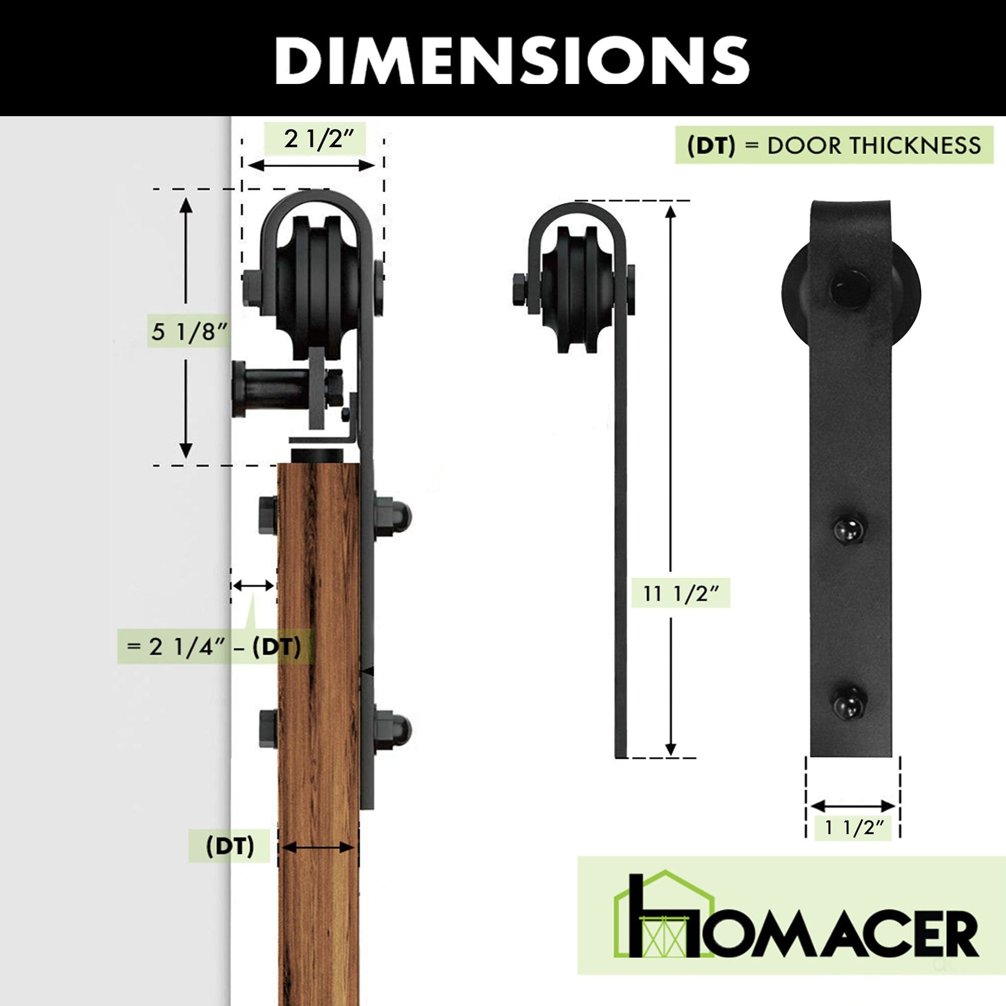 Homacer Black Rustic Non-Bypass Sliding Barn Door Hardware Kit, for Two/Double Doors - Classic Design Roller