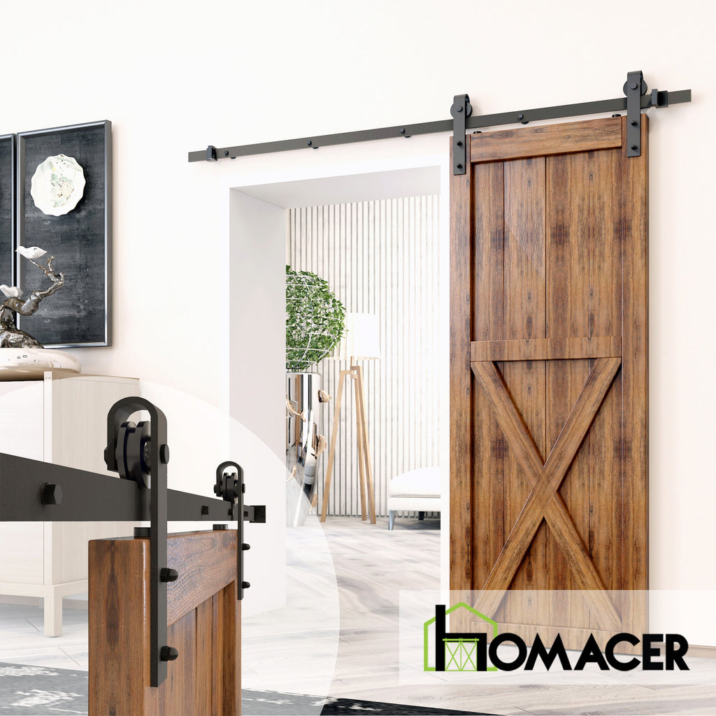 Homacer Black Rustic Non-Bypass Sliding Barn Door Hardware Kit, for One/Single Door, Classic Design Roller