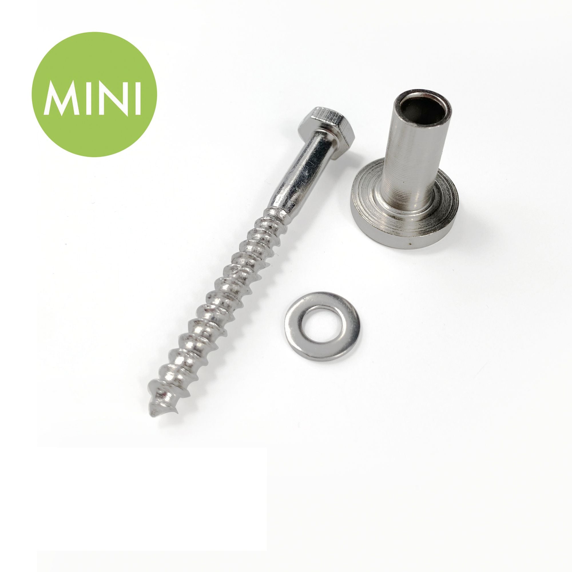 Brushed Nickel Mini Lag Bolt, Spacer, and Washer