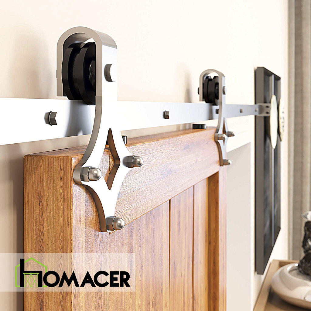 Non-Bypass Sliding Barn Door Hardware Kit - Diamond Design Roller