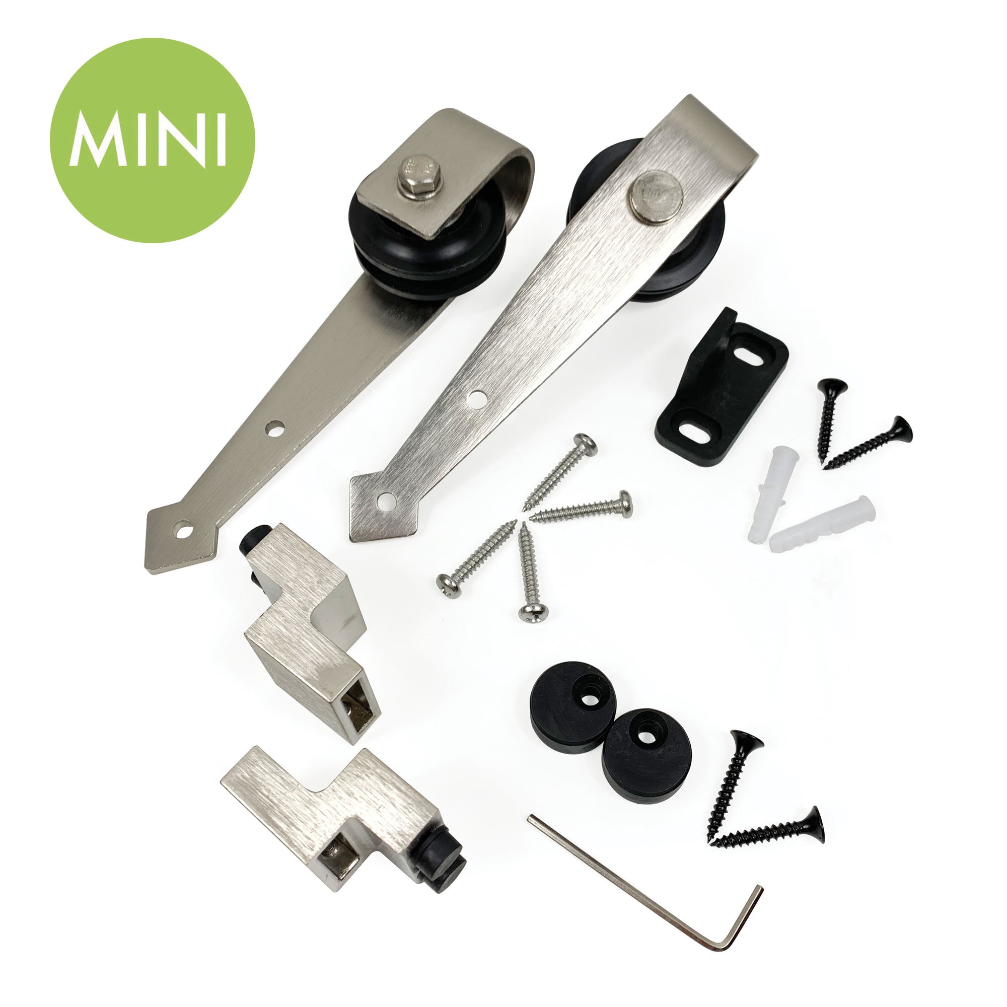 homacer sliding barn door Brushed Nickel Mini Arrow Design Roller Set (1 pair)